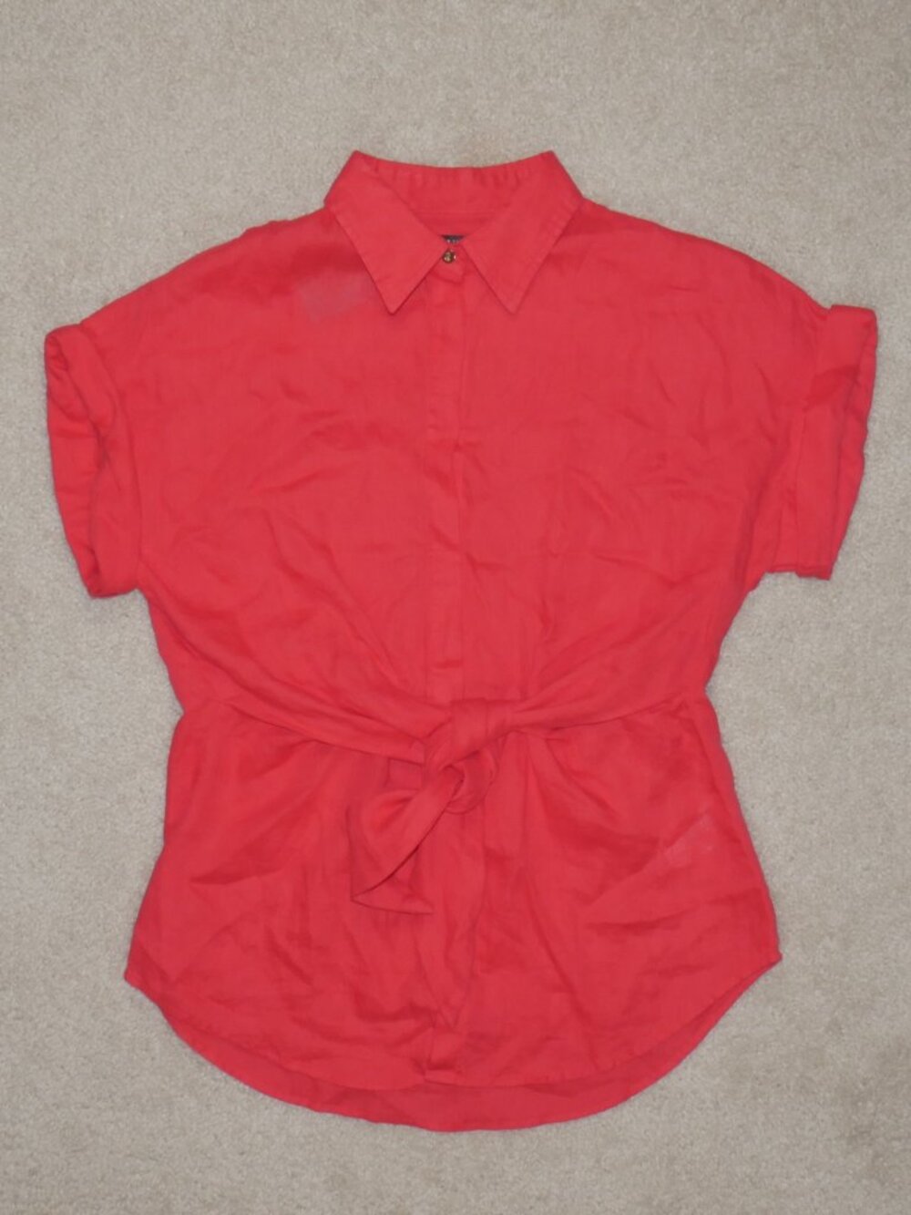 NWT Lauren Ralph Lauren Linen Blouse Top Womens Small Red Long Sleeve Tie Front